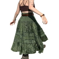 AFUNBABY Ženska duga suknja, retro tisak Visoka struka čipka u Up SIDI suknja za zabavu za odmor