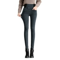 Žene Visoki traperice od struka Crni Slim Fit Elastični struk Dame Jeans Hlače Istezanje Termalne toplotne