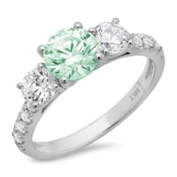 CT sjajan okrugli rez simulirani zeleni dijamant 14k bijeli zlatni pasijans sa akcentima Trobotan prsten SZ 10.25