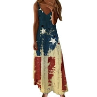 Dnevna haljina za neovisnost, ženska ležerna američka zastavica bez rukava s rukavima s dugim haljinama
