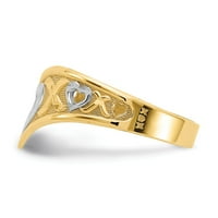 14K dvotonski zlatni prsten na temu dijamantski rez i bijeli rodijum polirani srce x, veličine 9