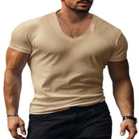 GLONME MENS majica V izrez ljetni vrhovi kratki rukav mišićni majica plaža casual pulover modni čvrsti