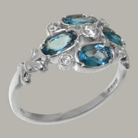 Britanci izrađen 18k bijeli zlatni prirodni dijamant i london plavi topaz ženski prsten - veličine opcija - veličine 6,75