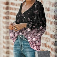 Ženska zimska odjeća Vrhunska ženska majica Štampani dugi puff dugih rukava V-izrez V-izrez za bluze
