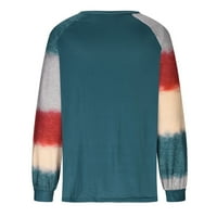 Ženski okrugli izrez za patchwork dugih rukava pamuk lagani pulover na vrhu casual ugodnih majica