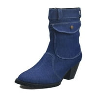 Ritualay Womens Block Heel Boots Side patentni traper Dress Boots Mornary Blue 4.5