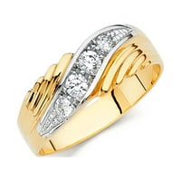 Čvrsti 14K bijeli i žuti zlatni prsten dva tona okrugla kubična cirkonija cz Muška godišnjica svadbene