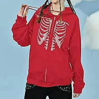 Dabuliu Zip up hoodie ženska modna prevelika kostur za kostur za kostur za rinestone, Y2K E Girl Plus