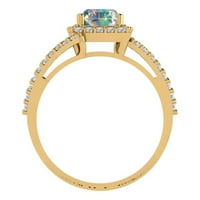 2. CT Sjajni smaragdni rez Clear Simulirani Diamond 18K Yellow Gold Halo Pasijans sa akcentima prsten