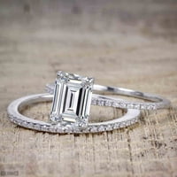 1. Carat smaragdni rez Moissite & Diamond Bridal prsten set u bijelom zlatu