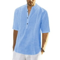 Pamučna posteljina bluza Ljetni muškarci kratkih rukava majica, tamno plavi-2xl