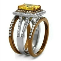 Luxe nakit dizajnira trodijelni ženski dva tona ip vjenčani prsten sa kanarskim Topaz CZ kamenjem, veličine