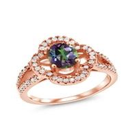 Gem Stone King 1. CT ovalni zeleni mistik Topaz 18K ružičasti pozlaćeni srebrni prsten
