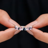 Multi stvorio Sapphire Halver vjecnity prsten sa moissine za žene - AAAA kvalitet, 14k bijelo zlato,