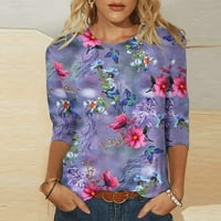 Obucite cvjetni ispisani bluzi za cvjetni rukav za žene za žene Ženski rukav za okrugli vrat