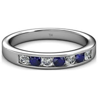 Plavi sapphire i dijamantni kameni kanal Set vjenčana traka 0. CT TW u 14k bijelo zlato .Size 6.5
