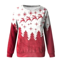 Drpgunly Božićni džemperi za žene, ispis ležerne pulover s dugim rukavima, ženske duksere, Crewneck