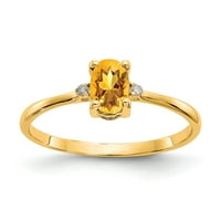 14k žuto zlatni prsten sa kamenjem novembarskog citrina ovalnog dijamanta okrugla bijela, veličine 7