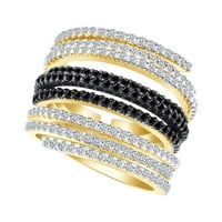 1. Karat okrugli crno-bijeli prirodni dijamantni zaručnički prsten za vjenčanje u 14K žutom zlatnom