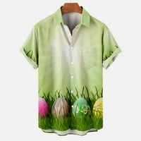 Hinvhai Plus Veličina Top Clearence Muška gumba Uskrsni tisak sa džepnim isključivanjem majica kratkih rukava Green 4