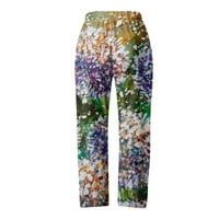 HHEI_K Ženski ljetni modni ispis Lagani džep casual pantalone hlače palazzo hlače za žene