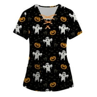 SHLDYBC pilići za žene Halloween vrhovi skeletni pucketin vrhovi bluza GHOST Ispis uniforme i piling