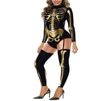Sprifallbaby ženske halloween skakači za noćate, crtani kostur print dugih rukava mršav bodysuit košta