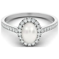 Solitaire ovalni oblik Prirodni biser dragi kamen halo sterling srebrni angažmanski godišnjica za žene