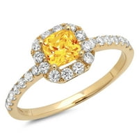 1. CT Sjajna princeza Rezani prirodni citrinski 14K žuti zlatni halo pasijans sa accentima prsten sz 6.5