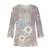 Wyongtao Ljetni jeseni vrhovi za žene Trendy rukave casual majice Print CACT VACT FIT Bluuses Grey XL