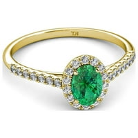 Oval 7x Emerald & Diamond Halo Angažman prsten 1. Carat TW u 14K žutom zlatu.Size 6.5