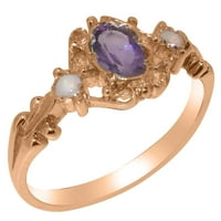 Britanska napravljena 14k Rose Gold Prirodni ametist i Opal Womens Promise Ring - Opcije veličine -
