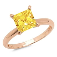 1. CT Sjajno princeze simulirani žuti dijamant 14k Rose Gold Solitaire Prsten SZ 5