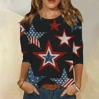 Tking Fashion Womens Ljetna nezavisnost Dnevna rukava Crewneck Ispiši vrhove Casual pulover bluza crveni XL