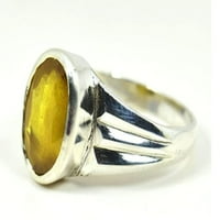 Sterling Srebrni certificirani prirodni žuti safirni prsten za ručno rađen na rođenju za muškarce ili