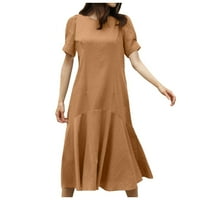 Ljetne haljine za žene Trendy Srednja dužina A-line kratkih rukava labav okrugli izrez Čvrsta haljina
