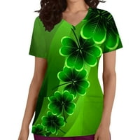 St. Patricks Day majica, Ženske košulje Shamrock Ispis Kratki rukav V izrez Dame Tops Bluza Black XXL