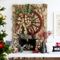 Božićni vijenac crveni vijenac za kotače Vintage Bowknot vijenac zimsko božićno dvorište na zidnom prozoru