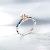 Gem Stone King 0. CT Peach morgatit plavi dijamant 10k bijeli zlatni prsten sa ružinim zlatnim zupcima