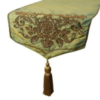 Velvet Dekorativni trkač stola, luksuzna teksturna tkanina sa veznim rezom i resima široko dugačak dugi
