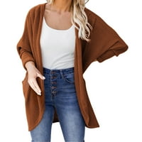 Kardigani za žene trendi prednji otvoreni dugi pleteni mekani džemper čvrsta boja dugih rukava labava