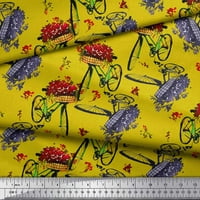 Soimoi Yellow Pamučna pamučna tkanina cvjetna korpa i biciklistički prijevoz Tkanina za ispis sa dvorištem