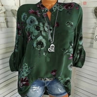 GUZOM T majice za žene plus veličine - V izrez Vintage Comfy vrhovi casual bluza Ispisana kratkih rukava