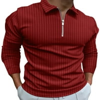 Capreze muške bluze s dugim rukavima Atletski prugasti vrh Sport Polo majica sa zatvaračem tamno crvena