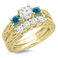DazzlingRock kolekcija 1. Carat 14k Blue & White Diamond Stone zaručni prsten CT, žuto zlato, veličina
