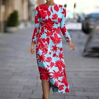 Miayilima Ljetne haljine za žene Ženski okrugli vrat dugih rukava Slim nepravilnog ruba 3D od tiskane