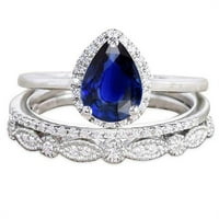Harry Chad Enterprises 3. CT Vintage Style Halo vjenčani prsten kruški rez plavi safir set, veličina
