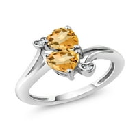 Gem Stone King Sterling Srebrna srčana oblika žuti citrinski dvostruki srčani prsten za žene za žene