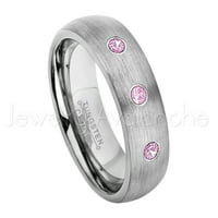 Prsten od brušenog kupola - 0.21ctw Pink Tourmaline 3-kameni pojas - Personalizirani vjenčani prsten