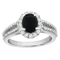 10k bijelo zlato Prirodni crni black ony Split Shank Halo Angažman prsten ovalni, veličina 7.5